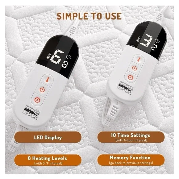 New Degrees of Comfort Dual Control California King Heated Mattress Pad White - Picture 8 of 11